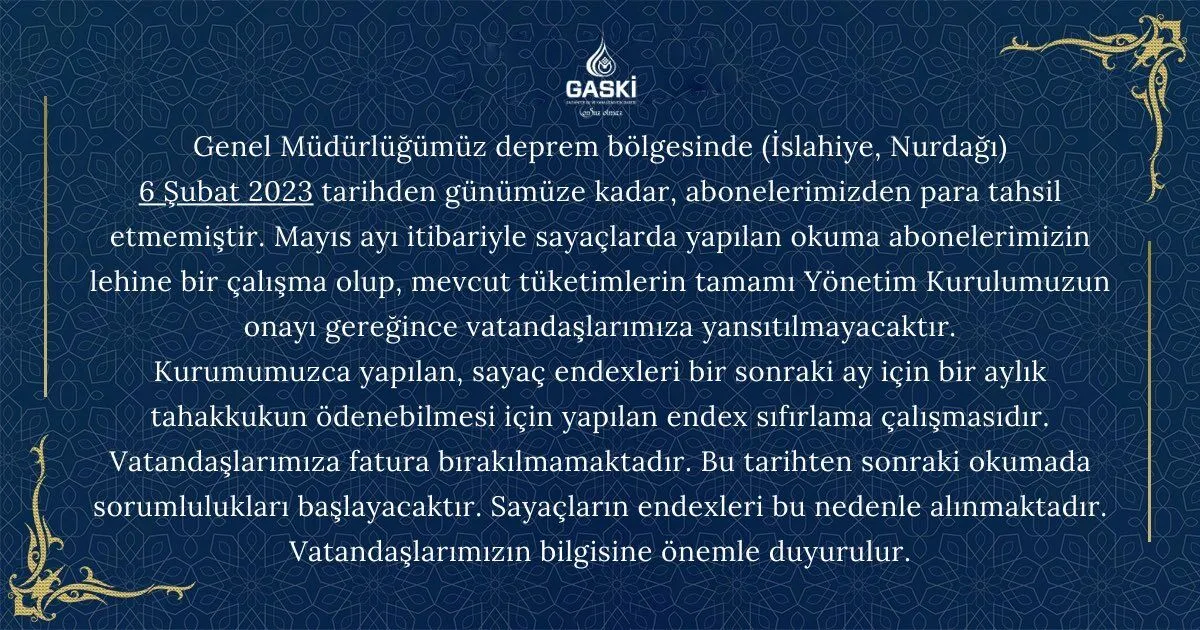 GASKİ’den Önemli Açıklama