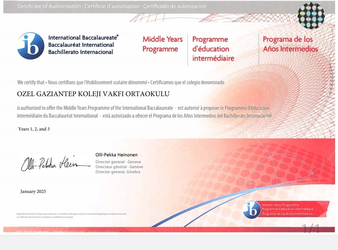 GKV’nin Uluslararası IB MYP Dünya Okulu Gururu..